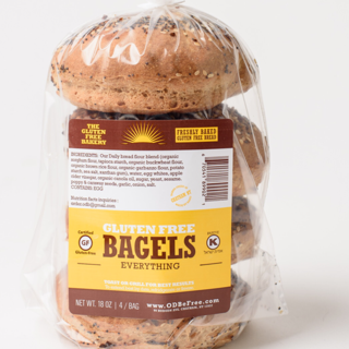 From our friends @The GlutenFreeBakery, classic style bagels in four varieties with all the bagel taste and no gluten. Everything 18oz (4 bagels/bag)